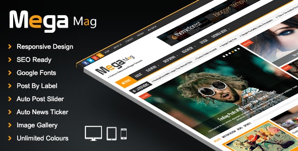 Mega Mag - Responsive Magazine Blogger Template Free Download