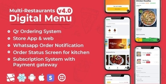 Chef - Multi-restaurant Saas - Contact less Digital Menu Admin Panel with - React Native App Source Code