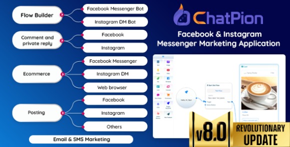 ChatPion Facebook Instagram Chatbot eCommerce SMS E-mail et médias sociaux Plateforme de marketing SaaS