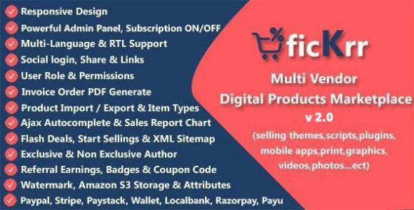 ficKrr Multi Vendor Digital Products Marketplace with Subscription ON OFF PHP Script