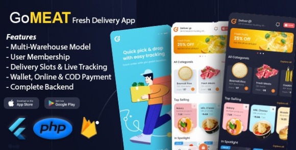 Download #GoMeat v1.0.2 – Chicken, Meat, Fish Delivery Flutter App with Admin Panel Source