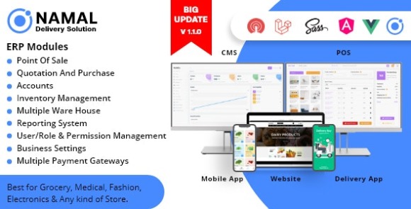 Namal Ionic Delivery Solution with POS for Single and Multiple Location Business Brand Source Code