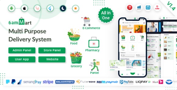 6amMart Multivendor Food Grocery eCommerce Parcel Pharmacy Delivery App with Admin