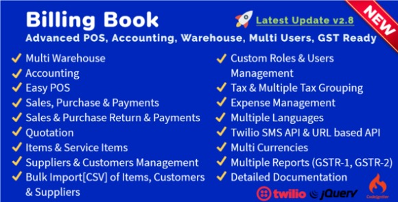 Download #Billing Book v3.0 Nulled – Advanced POS, Inventory, Accounting, Warehouse, Multi Users, GST Ready PHP Script