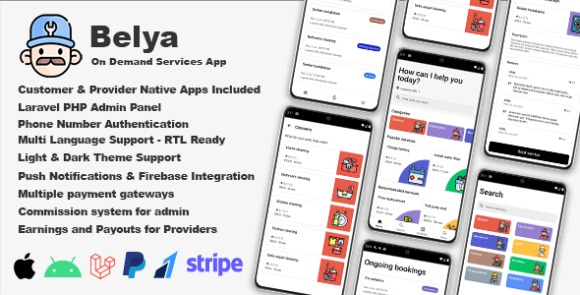Belya On Demand Service Customer and Provider Apps with Admin Panel