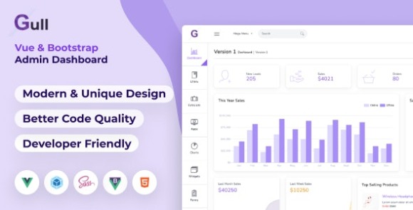 Gull HTML and Vuejs Admin Dashboard Template