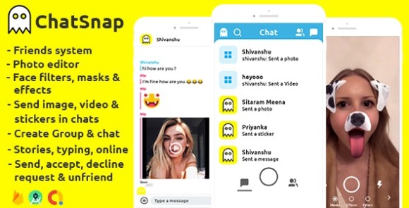 Download #ChatSnap v2.1 – Snapchat Clone Social Network Friend Face Filters Chat Editor + Android Studio + Firebase App Source
