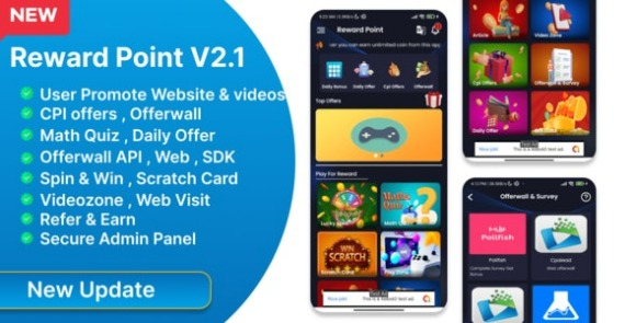 Download #Reward Point v2.1 – CPI Offer + Offerwall + Game + Spin App Source