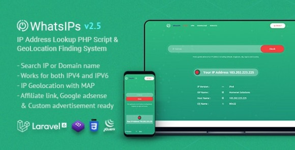 Download #WhatsIPs v2.5 – IP Address Lookup PHP Script Nulled