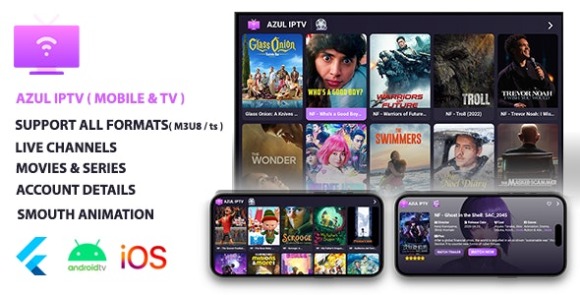 Download #AZUL IPTV XTREAM v1.0 – Multiple Format, Flutter App Mobile & Android TV, Admob Source Code