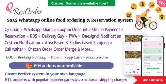 Download #QrexOrder v3.1.1 Nulled – SaaS Restaurants / QR Menu / WhatsApp Online Ordering / Reservation System PHP Script
