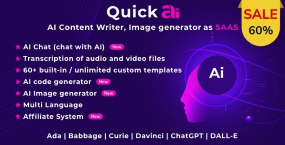 Download #QuickAI OpenAI v2.2.1 Nulled – AI Writing Assistant and Content Creator as SaaS Script