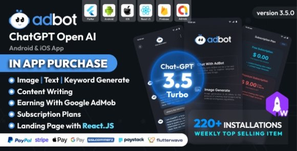 Download #AdBot v4.1.0 – ChatGPT Open AI Android and iOS App Source Code