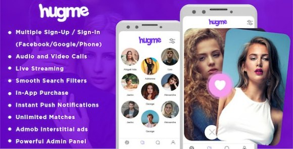Download #Hugme v1.6 – Android Native Dating App with Audio Video Calls and Live Streaming App Source