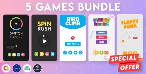 BUNDLE 5 GAMES Admob GDPR Unity Android Source