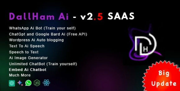 Download #DallHam Ai v2.5 – Ai WhatsApp, Chatbot, Ai Speech, Bard Ai SAAS System Script