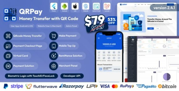 Download #QRPay v3.2.0 Nulled – Money Transfer with QR Code Full Solution App Source
