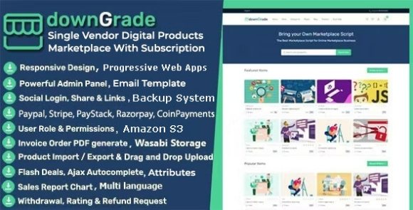 Download #downGrade v5.9 – Single Vendor Digital Marketplace with Subscription PHP Script