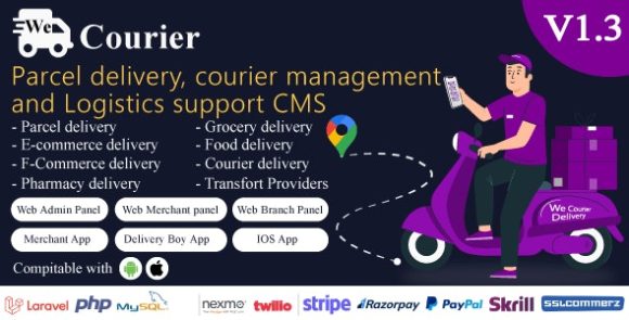 We Courier v1.3 – Courier and Logistics Management CMS with Merchant, Delivery App Source