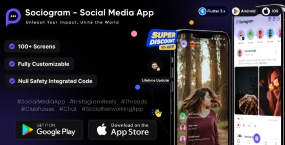 Download #Sociogram v1.0 – Social Media App | Instagram Reels | Threads | Clubhouse | Chat | Social Networking App Source