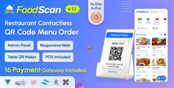 Download #FoodScan v1.0 – QR Code Restaurant Menu Maker and Contactless Table Ordering System with Restaurant POS Script