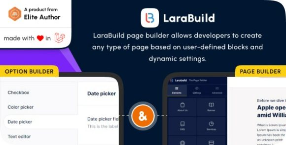 Download #LaraBuild v1.3 – Laravel Drag and Drop Page Builder and Settings Builder Package Script