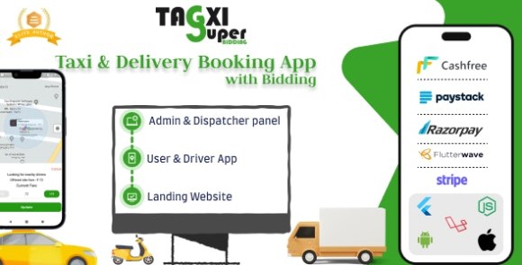 Download #Tagxi Super Bidding v2.3 – Taxi + Goods Delivery Complete Solution with Bidding Option App Source