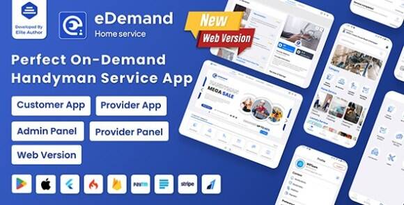 Download #eDemand v2.1.0 – Multi Vendor On Demand Handy Services, Handyman with Flutter App | Admin Panel | Web Version Source