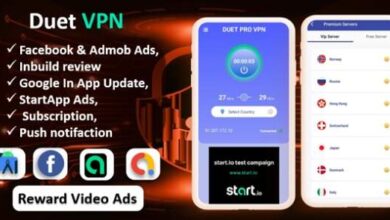 Duet Pro VPN App Secure and Fast VPN Subscription StartApp Facebook Admob Ads