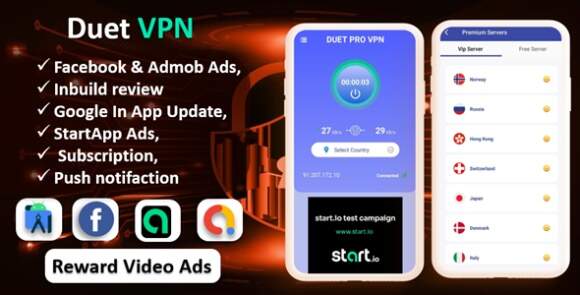 Download #Duet Pro VPN App v8.0 – Secure VPN App & Fast VPN | Subscription | StartApp Ads | Facebook & Admob Ads Source