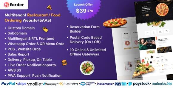 Download #Eorder v1.0 – Multitenant Restaurant / Food Ordering Website (SAAS) PHP Script