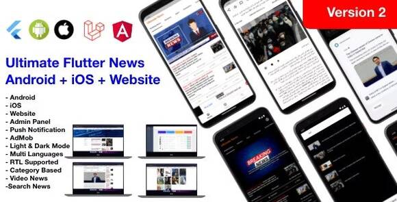 Download #News Full App v4.0 – Flutter App Android + iOS + Website Source