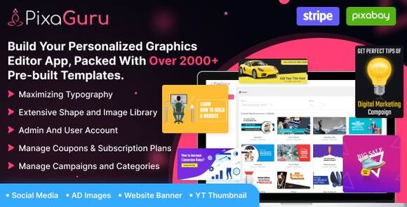 Download #PixaGuru v1.9 – SAAS Platform to Create Graphics, Images, Social Media Posts, Ads, Banners, & Stories Script