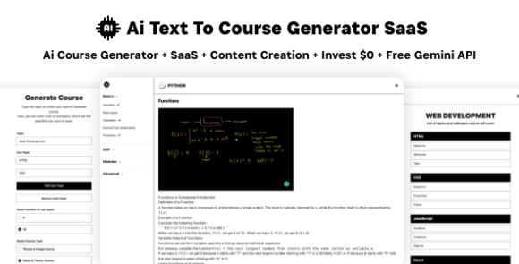 Download #Ai Course Generator v1.0 – Text To Course SaaS Ai Video & Image Content Payment Earn Gemini React Admin Script