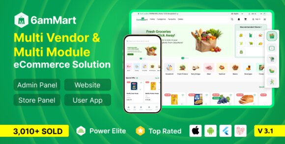 6amMart Multivendor Food Grocery eCommerce Delivery App with Admin and Website