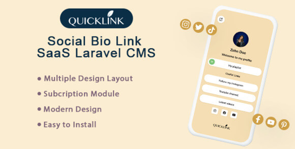 QuickBioLink Bio Link SaaS for Creators Influencers and Businesses Script