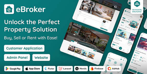 eBroker Real Estate Property Buy-Rent-Sell Flutter App with Laravel Admin Panel