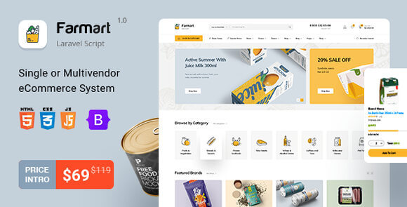 Farmart Single or Multivendor Laravel eCommerce System Nulled