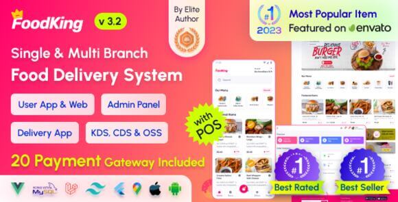 FoodKing Restaurant Food Delivery with Admin Panel Delivery App POS