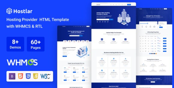 Hostlar Domain Hosting Provider HTML Template with WHMCS and RTL