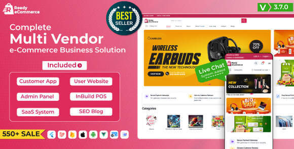 Ready eCommerce Multi Vendor eCommerce Mobile App Website with POS Source