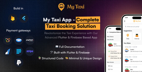MyTaxi Complete Flutter Taxi Booking Intercity Ride and Parcel Delivery App with Admin