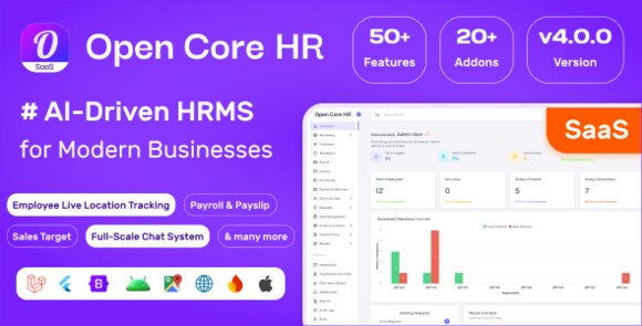 Open Core HR Complete SaaS HRMS AI GPS Tracking Attendance