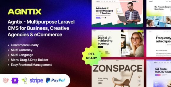 Agntix Multipurpose Laravel CMS for Business Portfolio Creative eCommerce